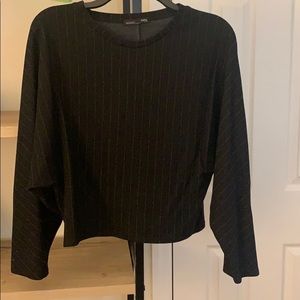 Zara long sleeve cropped pinstripe knit top